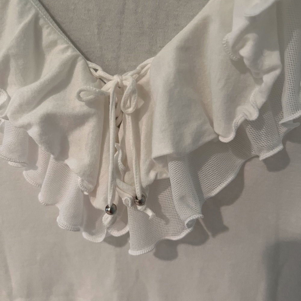 Chaps White Ruffled Front Tank Top - Picture 5 of 6